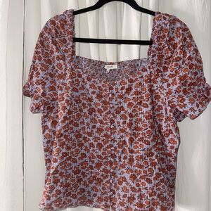 Madewell Red and White Floral Blouse